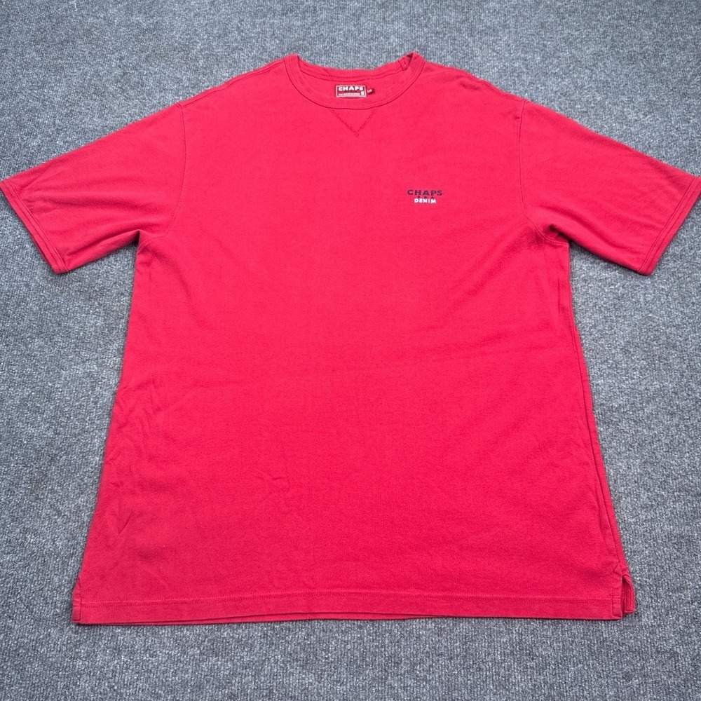 Vintage Chaps‎ Denim T Shirt Adult Size Large Red Crew Neck Embroidered Tee